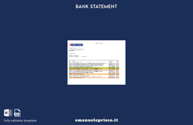 pagine di parole dell'estratto conto bancario India HDFC in stile verificato,  1